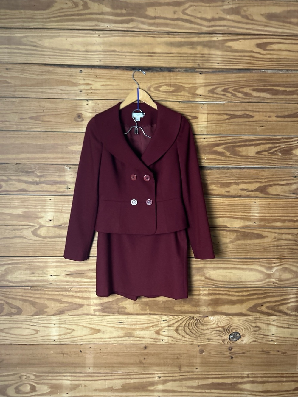LOFT Burgundy Double-Breasted Shawl Collar Blazer